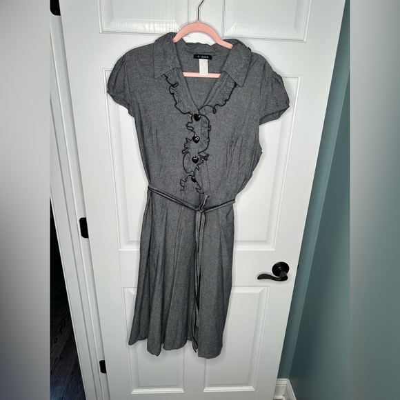 O’SHER USA 3X Y2K Ruffle Shirt Dress Gray Fit & Flare Belted Romantic Vintage - Picture 2 of 10